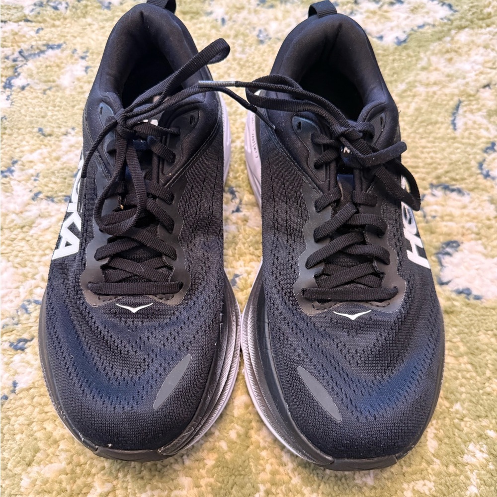 Hoka Bondi 8 {8.5 D} Black and White Athletic Shoes EUC - Picture 2 of 7